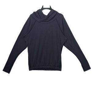 Lululemon Women M/L Rippled V-Neck Pullover Black Waffle Knit Tactile Distressed